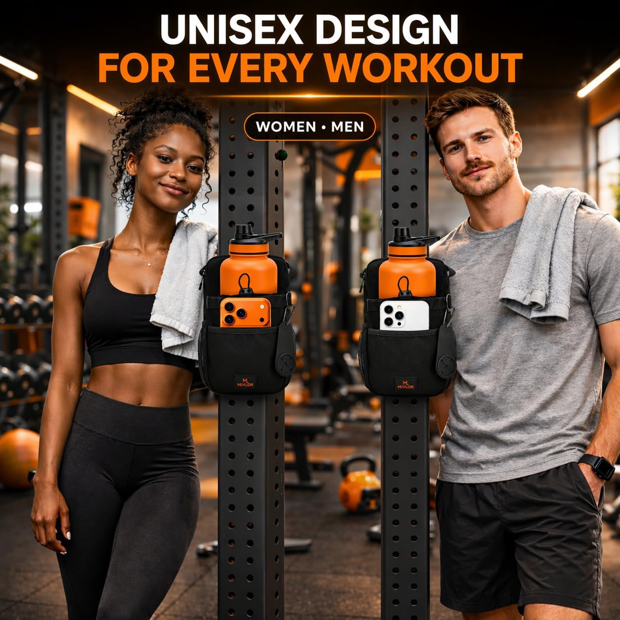 Magnetic Gym Bag for Men and Women - Magnet Water Bottle Holder Sling Carrier with Crossbody Shoulder Strap Gym Accessories Pouch,Phone Pockets for Sports,Travel,Walking,Workout