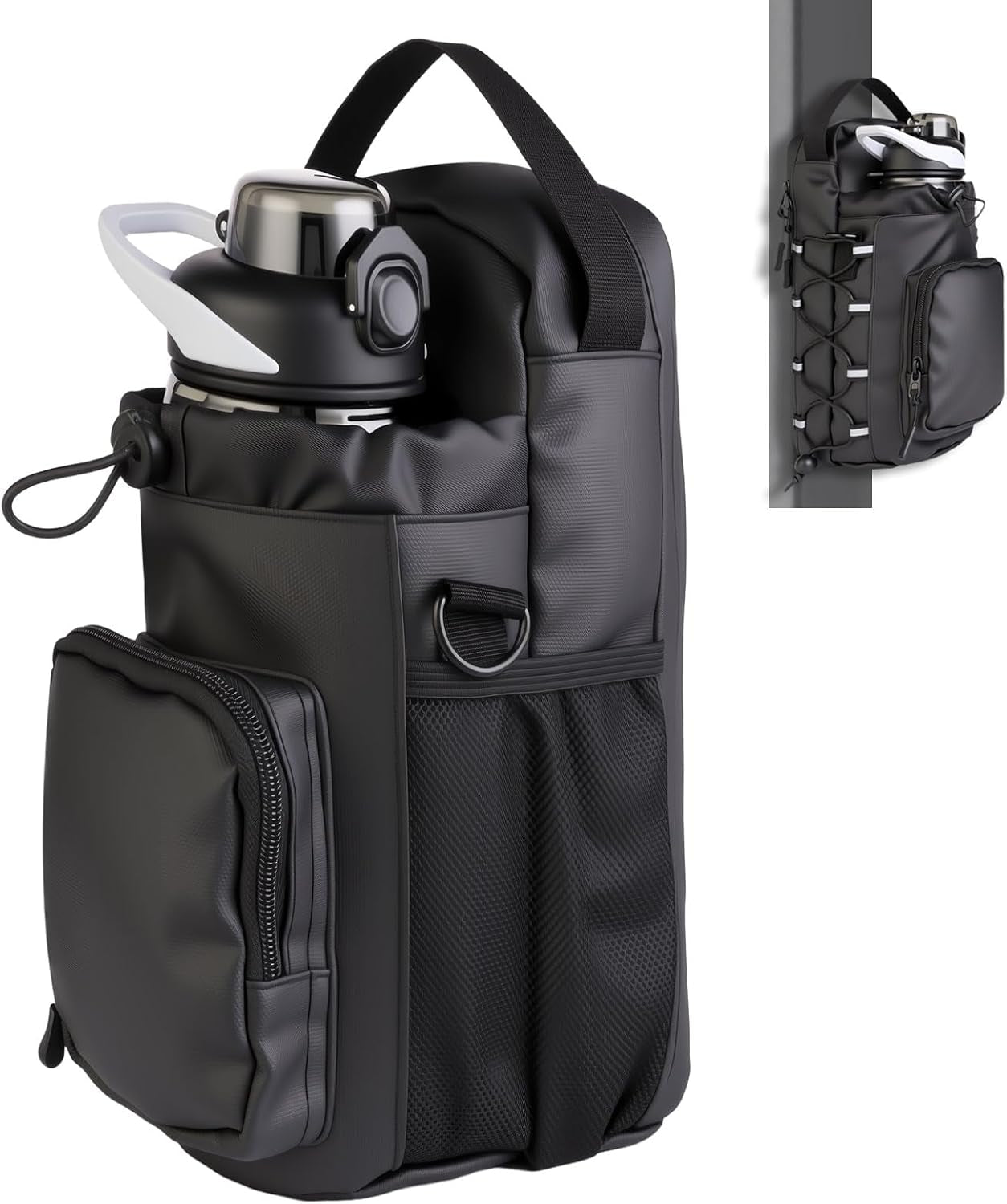 Magnetic Gym Bag for Men and Women,Water Bottle Bag with Phone Pockets & Shoulder Strap,Powerful Magnet Gym Pouch,Magnetic Bag for Sports,Work(Black)