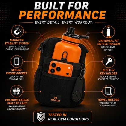 Magnetic Gym Bag for Men and Women - Magnet Water Bottle Holder Sling Carrier with Crossbody Shoulder Strap Gym Accessories Pouch,Phone Pockets for Sports,Travel,Walking,Workout