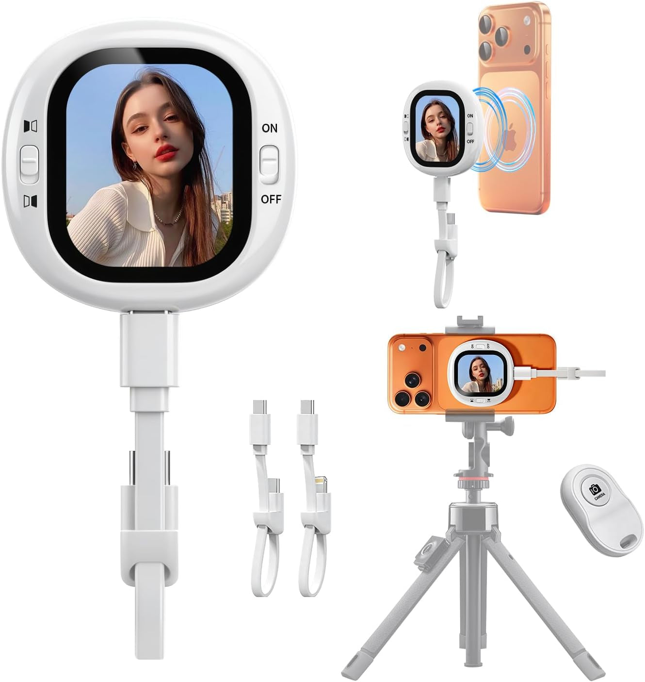 Mini Magnetic Vlog Selfie Monitor Screen Iphone with Remote, Compact Portable Back Camera Monitor Iphone with Screen Mirroring, HD AMOLED Phone Monitor Screen for Tiktok/Youtube (Only for Ios)