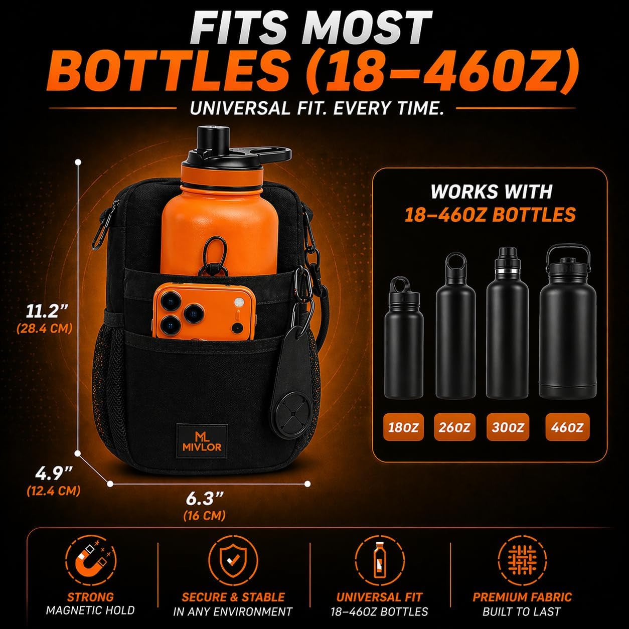 Magnetic Gym Bag for Men and Women - Magnet Water Bottle Holder Sling Carrier with Crossbody Shoulder Strap Gym Accessories Pouch,Phone Pockets for Sports,Travel,Walking,Workout