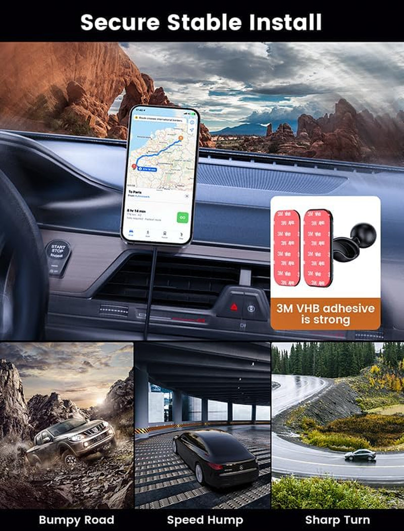 for Magsafe Car Mount Charger-15W Wireless Car Charger-Magnetic Car Phone Holder for Dash Air Vent-Led RGB Handsfree Car Mount Fast Car Charger for Iphone 15/14/13/12 Series Silver