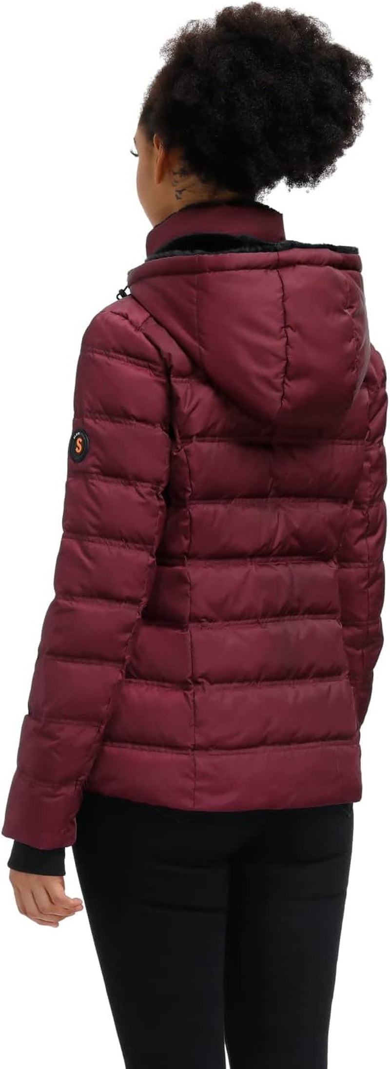 Women down Puffer Jacket Warm Hooded Winter down Puffer Coat with Faux-Fur Hood & Collar