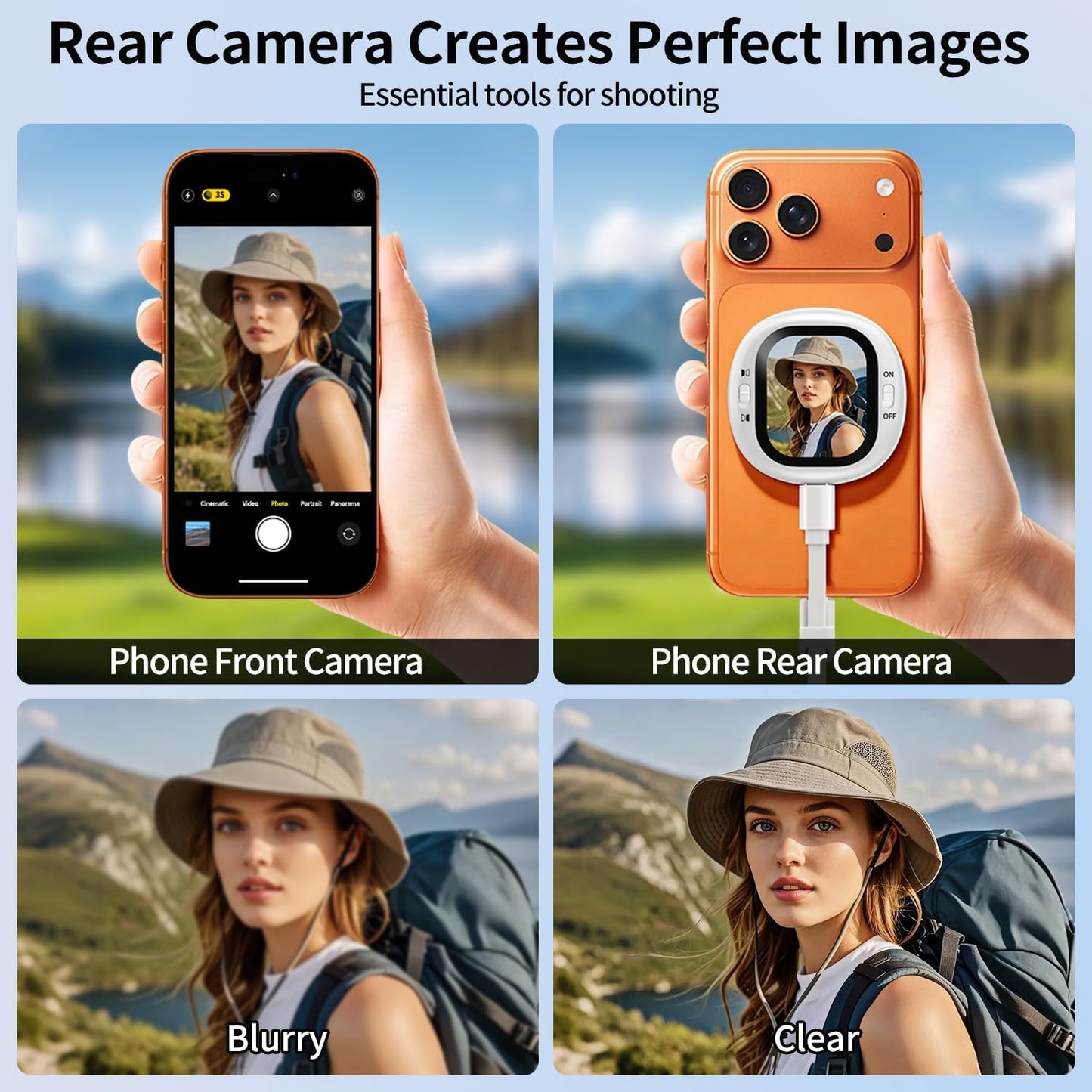 Mini Magnetic Vlog Selfie Monitor Screen Iphone with Remote, Compact Portable Back Camera Monitor Iphone with Screen Mirroring, HD AMOLED Phone Monitor Screen for Tiktok/Youtube (Only for Ios)