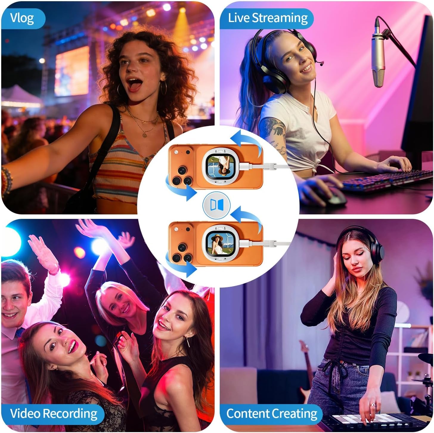Mini Magnetic Vlog Selfie Monitor Screen Iphone with Remote, Compact Portable Back Camera Monitor Iphone with Screen Mirroring, HD AMOLED Phone Monitor Screen for Tiktok/Youtube (Only for Ios)