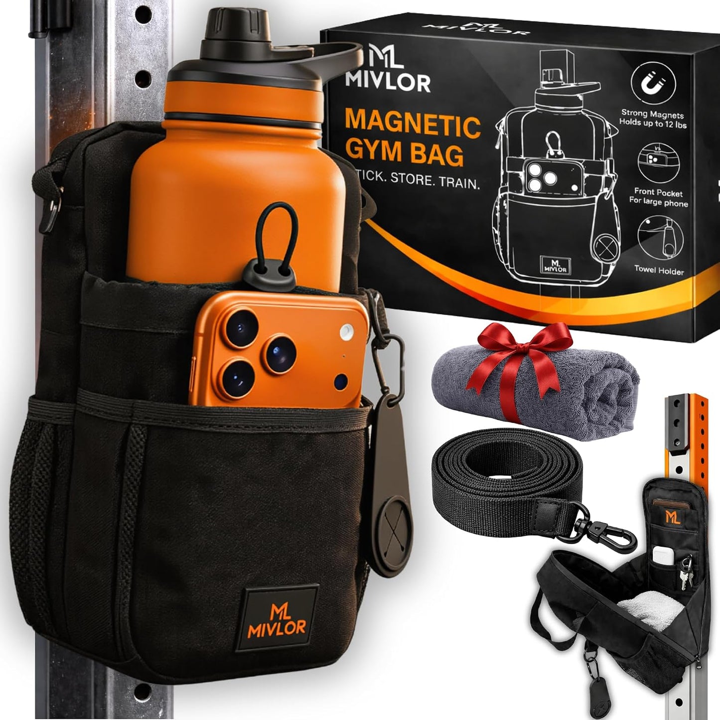 Magnetic Gym Bag for Men and Women - Magnet Water Bottle Holder Sling Carrier with Crossbody Shoulder Strap Gym Accessories Pouch,Phone Pockets for Sports,Travel,Walking,Workout