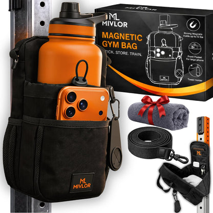 Magnetic Gym Bag for Men and Women - Magnet Water Bottle Holder Sling Carrier with Crossbody Shoulder Strap Gym Accessories Pouch,Phone Pockets for Sports,Travel,Walking,Workout