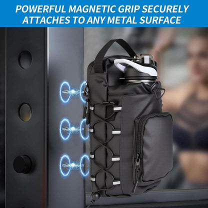 Magnetic Gym Bag for Men and Women,Water Bottle Bag with Phone Pockets & Shoulder Strap,Powerful Magnet Gym Pouch,Magnetic Bag for Sports,Work(Black)