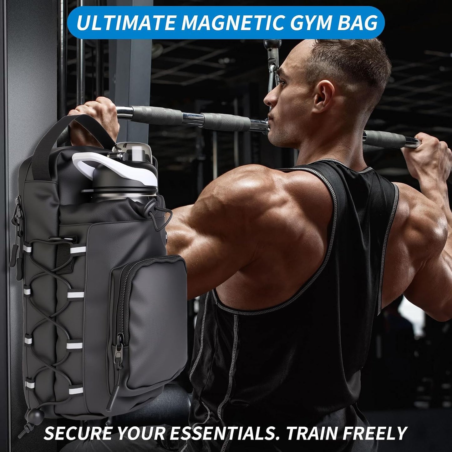 Magnetic Gym Bag for Men and Women,Water Bottle Bag with Phone Pockets & Shoulder Strap,Powerful Magnet Gym Pouch,Magnetic Bag for Sports,Work(Black)